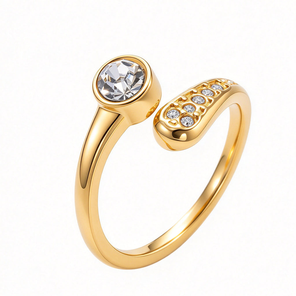 Gold & Silver Stone Twist Ring ( Adjustable )